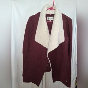 Burgundy Sherpa Linrd Open Front Cardigan